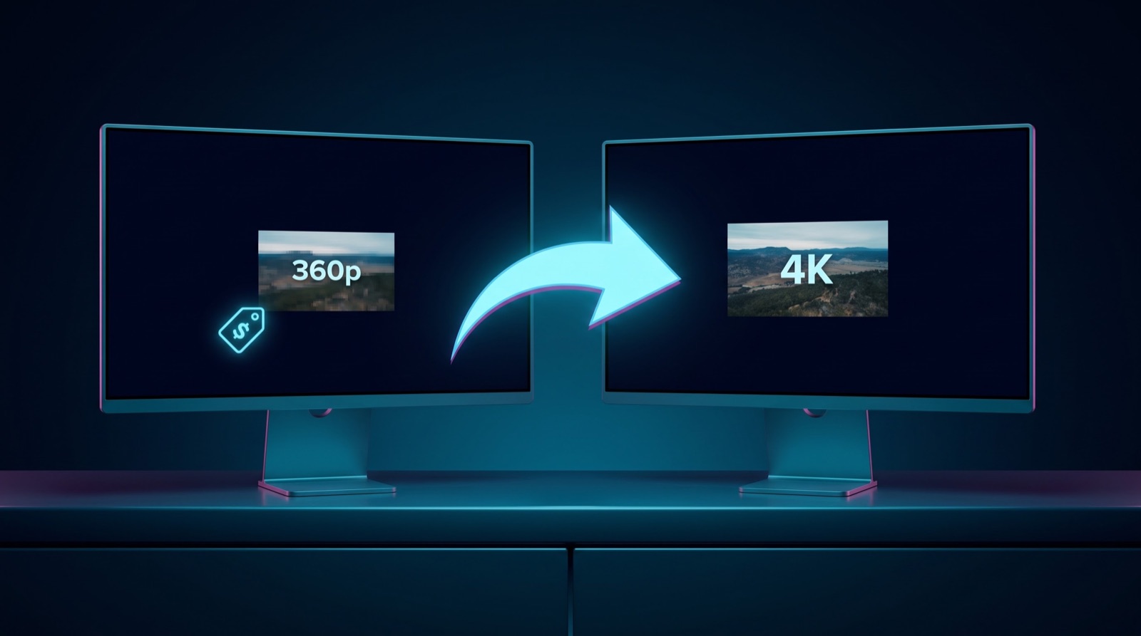 Omni 1.1 Flash draft-then-upscale workflow: cheap 360p draft render upgraded to crisp 4K video
